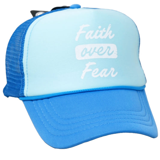 BLUE FAITH OVER FEAR LADIES TRUCKER HAT C/P 50