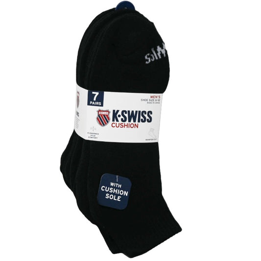 7PK 10-13 MENS FL CUSH QTR SOLID SOCKS K-SWISS C/P 36