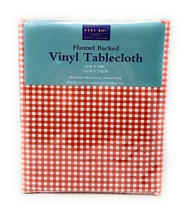 52" X 70" RED CHECKERS PRINT FLANNEL BACKED VINYL TABLE CLOTH C/P 24