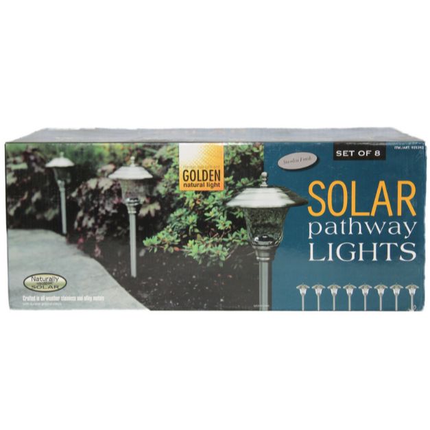 8pc SILVER SOLAR PATHWAY LIGHTS C/P 1