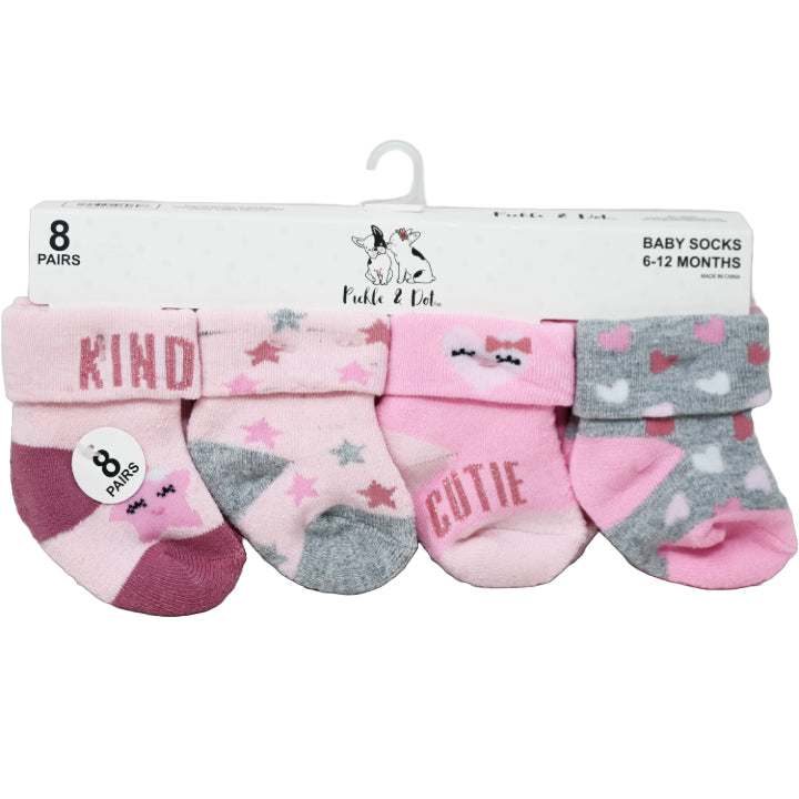 8pk INFANT GIRLS PINK TURNCUFF TERRY SOCKS ASST SIZE C/P 60