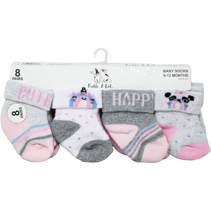 8pk INFANT GIRLS PINK TURNCUFF TERRY SOCKS ASST SIZE C/P 60