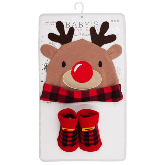 REINDEER CHRISTMAS HAT & RATTLE SOCKS C/P 48