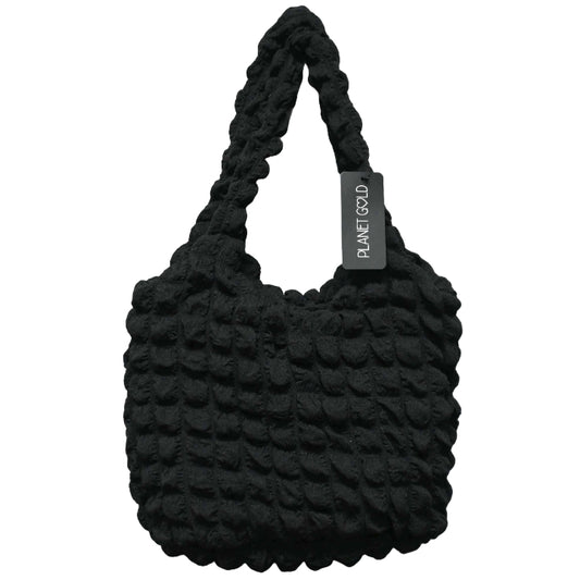 BLACK QUILTED SATCHEL HANDBAG W/TOP ZIPPER C/P 12