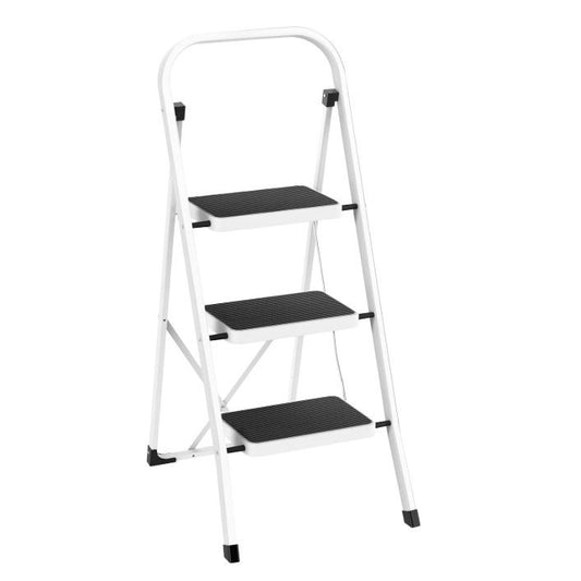 White 3-Step Ladder Folding Stool w/Handle (No UPC) HB Tower C/P 1