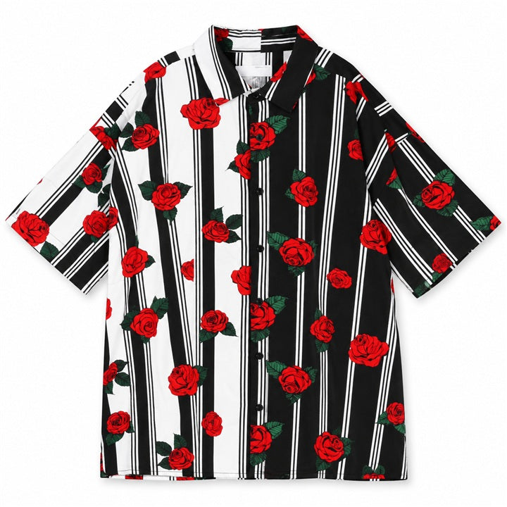 Blk Wht Red SS Roses Shirt C/P 60 Drill Clothing Co.