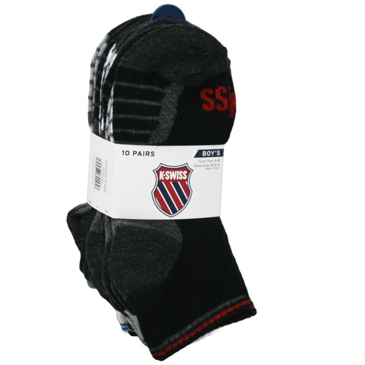 K-SWISS 10PK 6-8 BOYS QTR SOLID SOCKS C/P 36