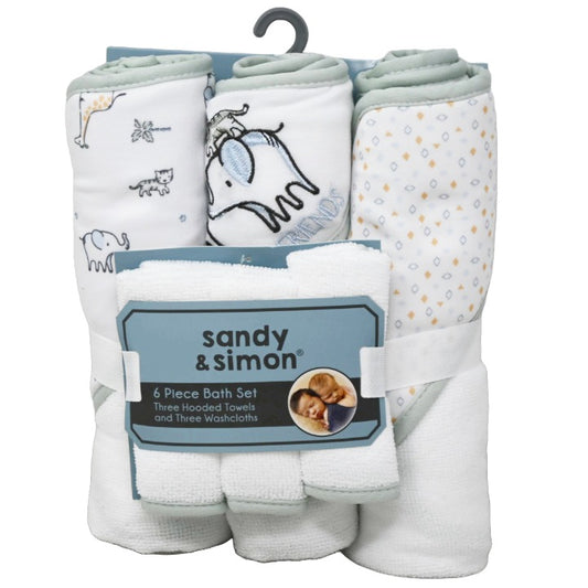 6pc BABY SAFARI BATH TOWEL SET SANDY & SIMON C/P 36