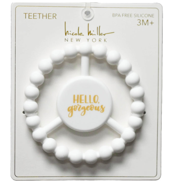 1pc Silicone Peace Teether - White "Hello Gorgeous" C/P 100