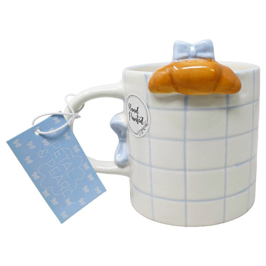 CERAMIC WHT/BLUE CROISSANT BOW BUDDY MUG PETAL & PEARL C/P 18