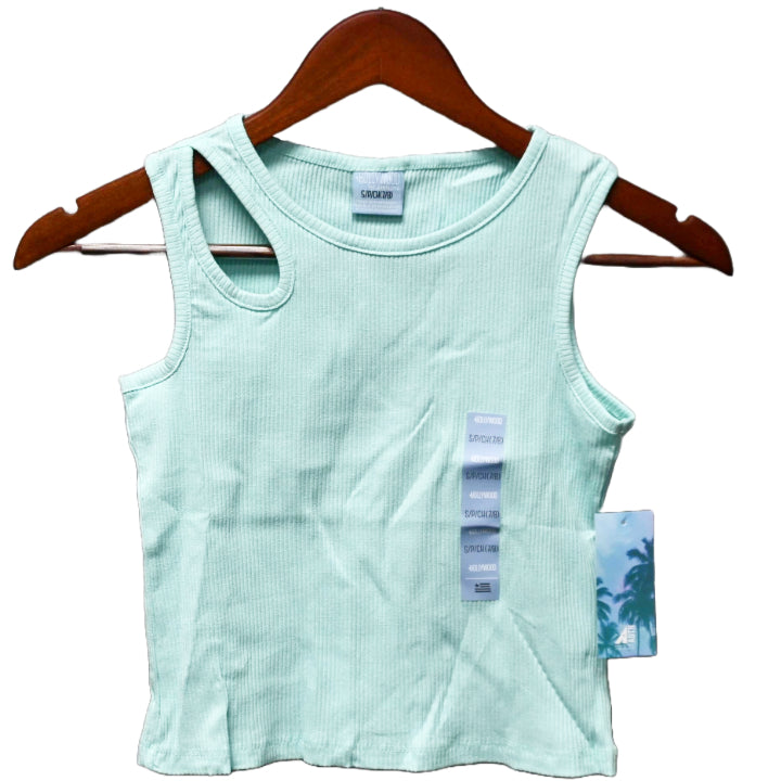 S-XL GIRL BLUE CROPPED RIBBED TANK W/KEYHOLE DETAIL C/P 12