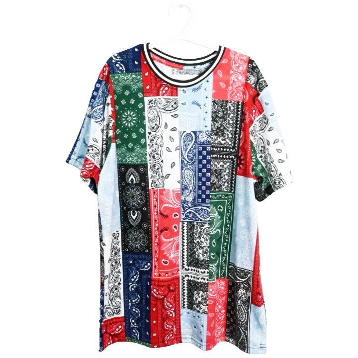 Blk Red Blue SS Bandana Stripe Tee C/P 60 Drill Clothing Co.