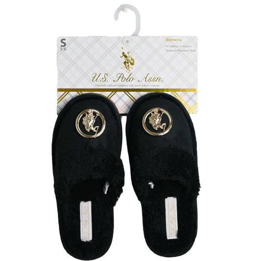 U.S. POLO ASSN. BLK LADIES SLIPPERS SIZE 5-10 C/P 24