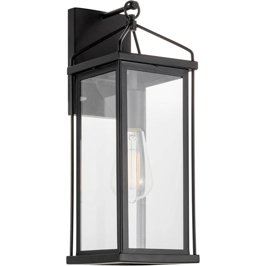 Bedford 16" Industrial Farmhouse Weather Resistant Outdoor Wall Sconce + Clear Glass Shade + Black Finish C/P 1