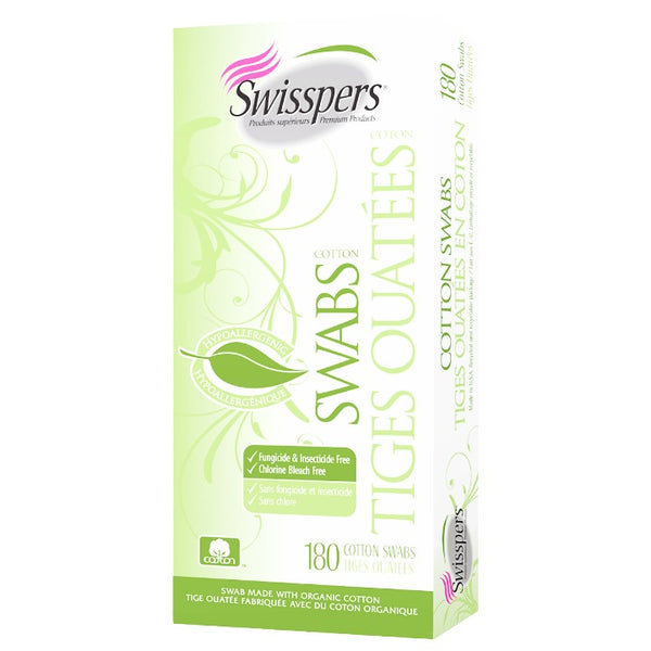 180ct Organic Cotton Swabs Paper Sticks Swisspers C/P 12
