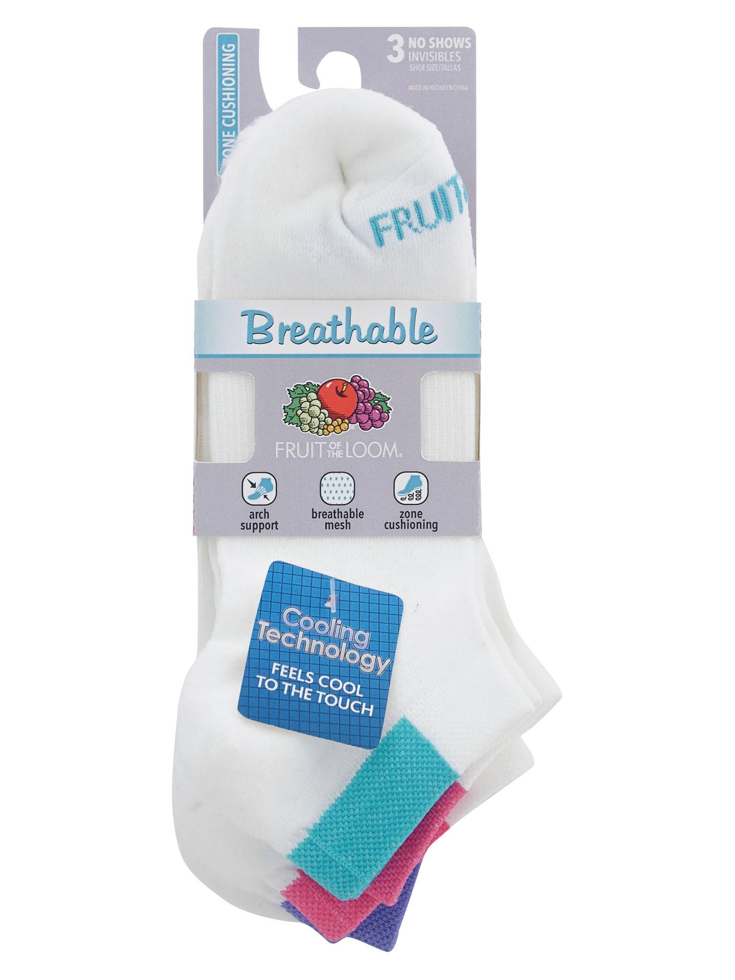 Fruit of the Loom 3pk Breathable No Show Socks C/P 144