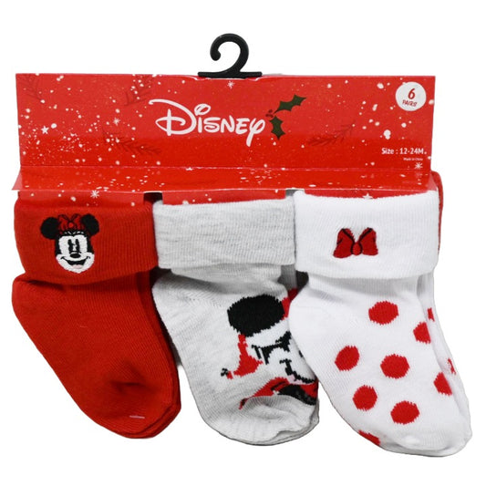 6pk 12-24m MINNIE MOUSE XMAS TURN CUFF SOCKS C/P 60