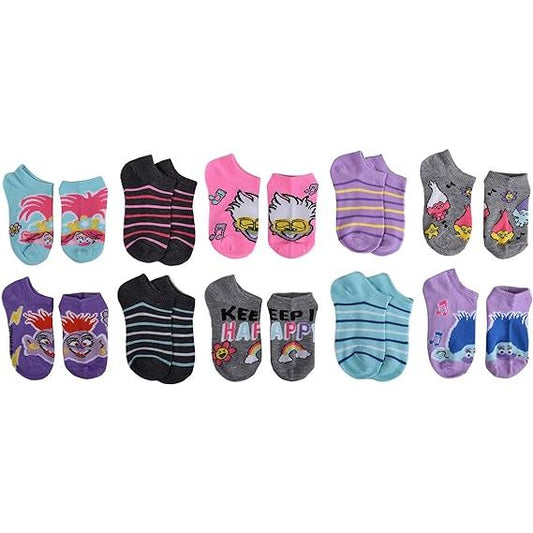 10pk GIRLS TROLLS KEEP IT HAPPY NS SOCKS SIZE 4-6 C/P 12