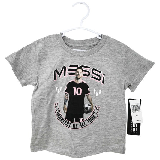 MESSI GRAY PHOTO GREATEST OF ALL TIME T-SHIRT 3-ASST SIZE 2T,3T,4T C/P 24