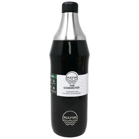 Blk Slv 30oz SS DW Bottle w/2 Lids C/P 24 Mayim