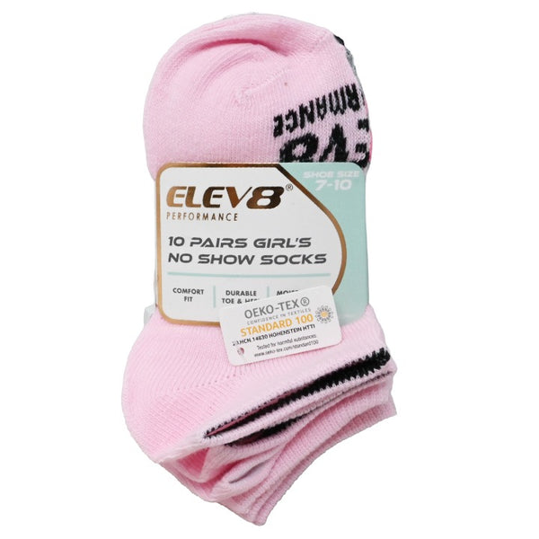 10pk Girls 4-6G Asst PGB No Show Socks C/P 60 ELEV8