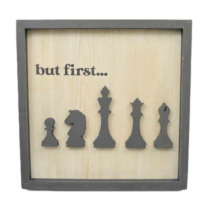 16"x16" BUT FIRST-BLACK APPLIQUE PRINT FRAMED MDF WALL SIGN C/P 4