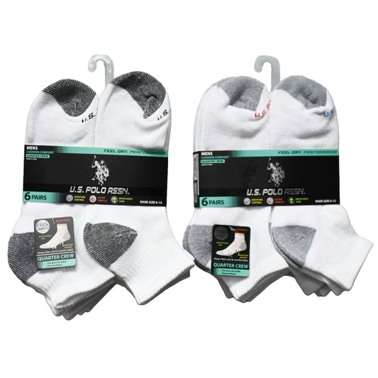 6pk MEN QTR CUSHION CREW SOCKS WHITE SIZE 6-12 C/P 48