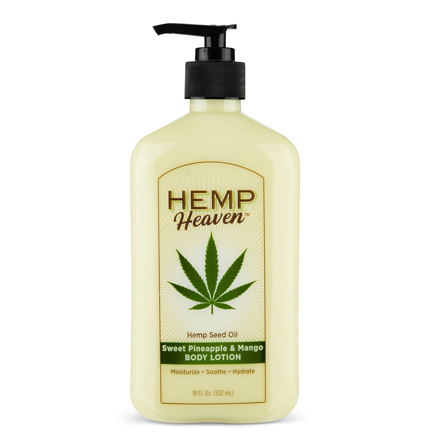 18oz HEMP HEAVEN SWEET PINEAPPLE & MANGO LOTION WITH PUMP AND PLASTIC WRAP C/P 12