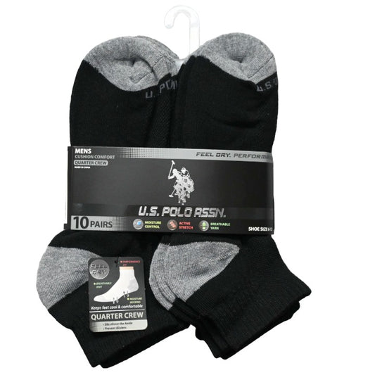 MENS 10PK QTR CREW CUSHION SIZE 6-12 BLACK KHAKI CUSHION C/P 48