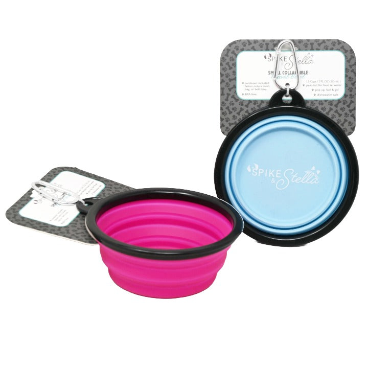 2 Asst SM Collapsible Pet Travel Bowl Red Blue Spike & Stella C/P 12