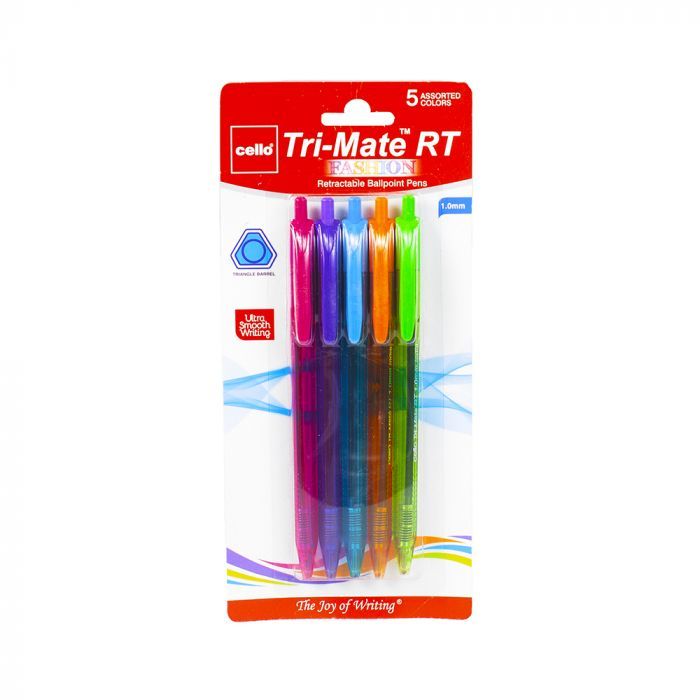 5pk TRI-MATE ASST COLOR RT BALL POINT PEN CELLO C/P 36