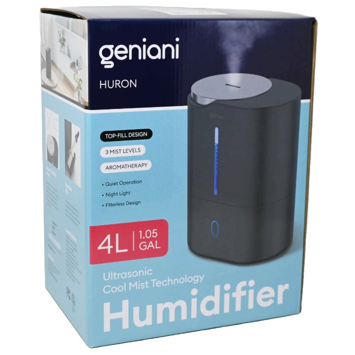 Black Ultrasonic Cool Mist Humidifier for Bedroom, Large Rooms, Home - Easy Fill & Clean Humidifier w/Auto Shut-off, 40H Runtime - Geniani C/P 6