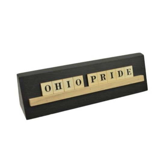 8x2 OHIO PRIDE Print Puzzle Piece Blk Wedge Wood Stand Tabletop C/P 24