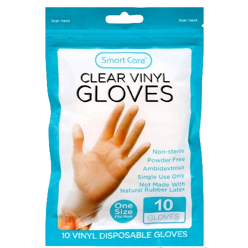 10ct SMART CARE CLEAR VINYL GLOVES C/P 48