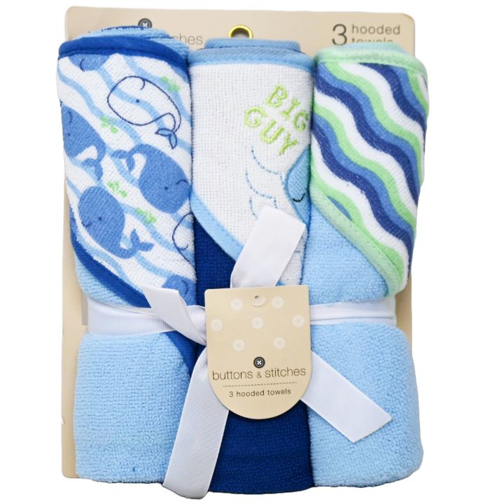 3pk ROLLED HOODED TOWEL - BIG GUY WHALE C/P 24