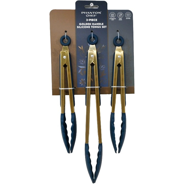 3pc Gld Nvy Tong Set C/P 12 Phantom Chef