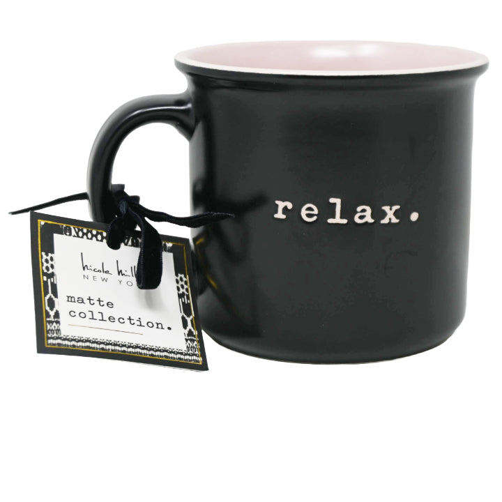 Debossed "Relax" Camper Mug with Inside Pink Nicole Miller C/P 36