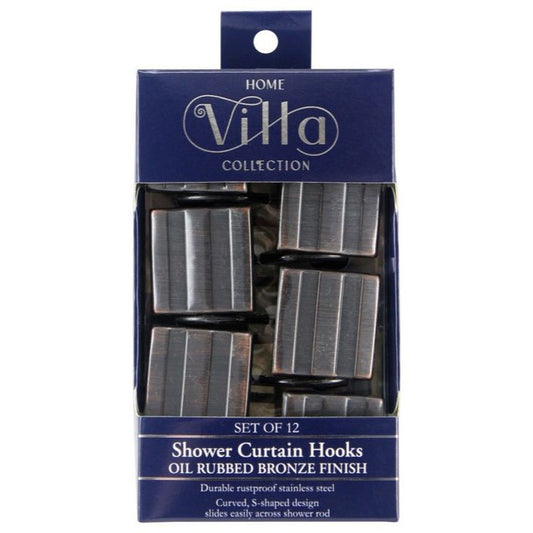 12pc OIL RUBBED BRONZE METAL SHOWER CURTAIN HOOKS C/P 48