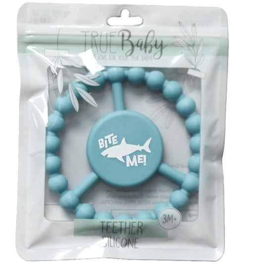 1pc Silicone Peace Teether - Arctic Blue "Bite Me" Shark C/P 100