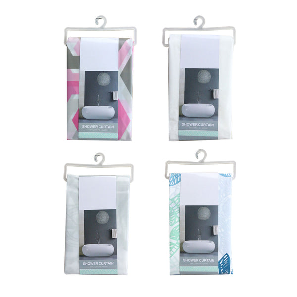 70" X 72" SHOWER CURTAIN WITH 12 PLASTIC HOOKS C/P 24