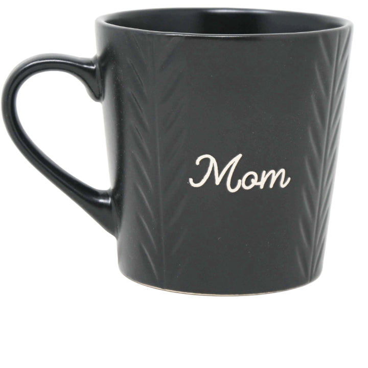 16oz Black Mug with Embossed Pattern and Debossed "Mom" C/P 24