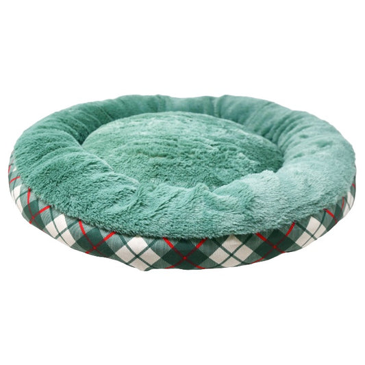 21.5"RND GREEN/PLAID PRINTED PET BED C/P 12
