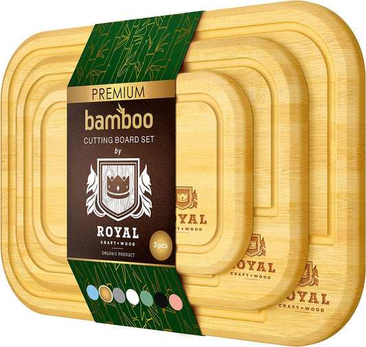 3pc NATURAL ROUNDED BAMBOO CUTTING BOARD SET C/P 8