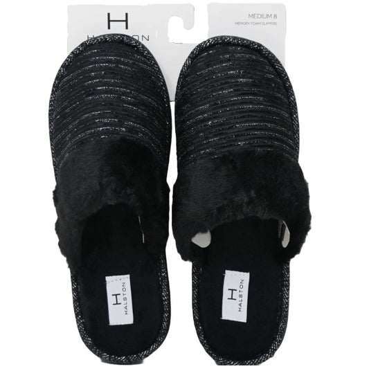S-XL WOMEN BLK SHIMMER PLEATED SLIPPER HALSTON C/P 18