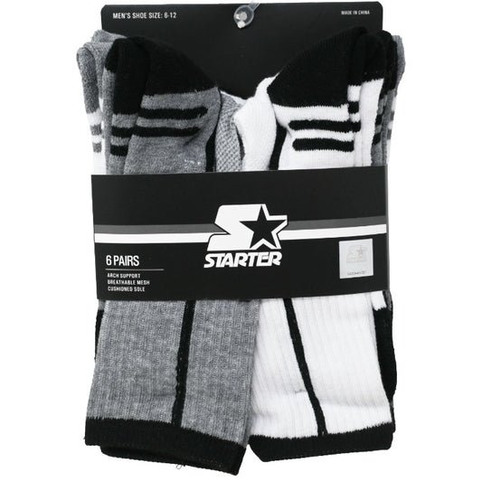6pk Mens G/W/B Asst Athl Stadium Crew Socks C/P 24 STARTER