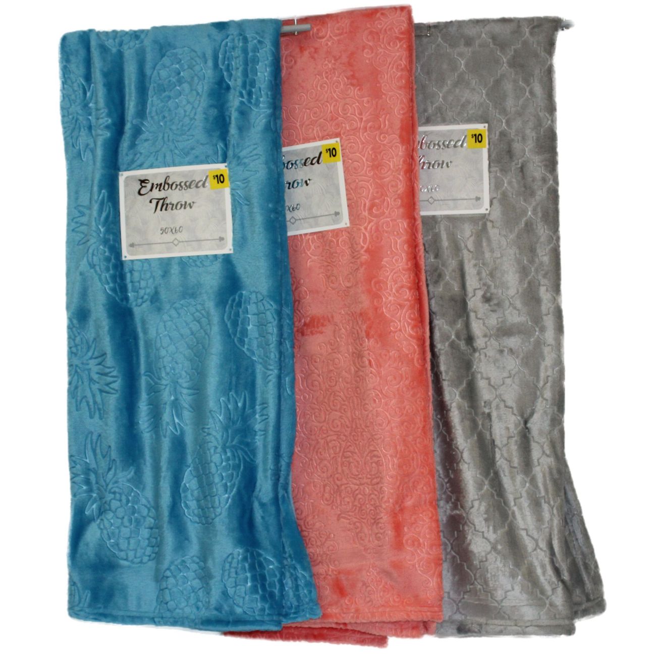 50"x60" 3-ASST EMBOSSED THROW C/P 6