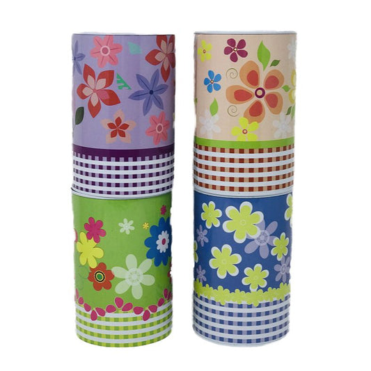 BANK,4''D  X 6''H TIN FLOWERS 4 ASSTD IN C/P 90