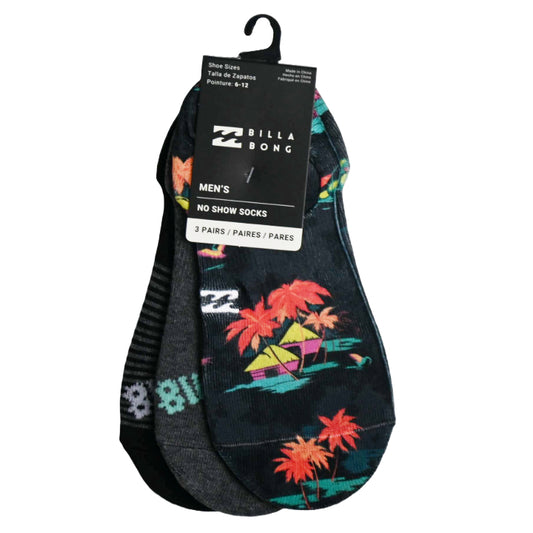 3pk BILLABONG MENS PRINTED FB NS SOCKS SIZE 10-13 C/P 60