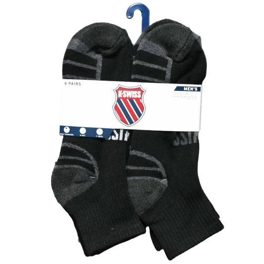 6PK 10-13 MENS HF CSH QTR SOLID SOCKS K-SWISS C/P 36