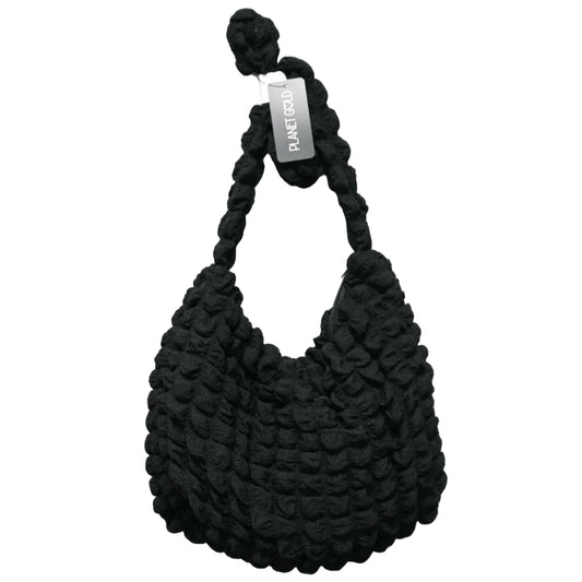 BLACK QUILTED HOBO HANDBAG W/TOP ZIPPER C/P 12